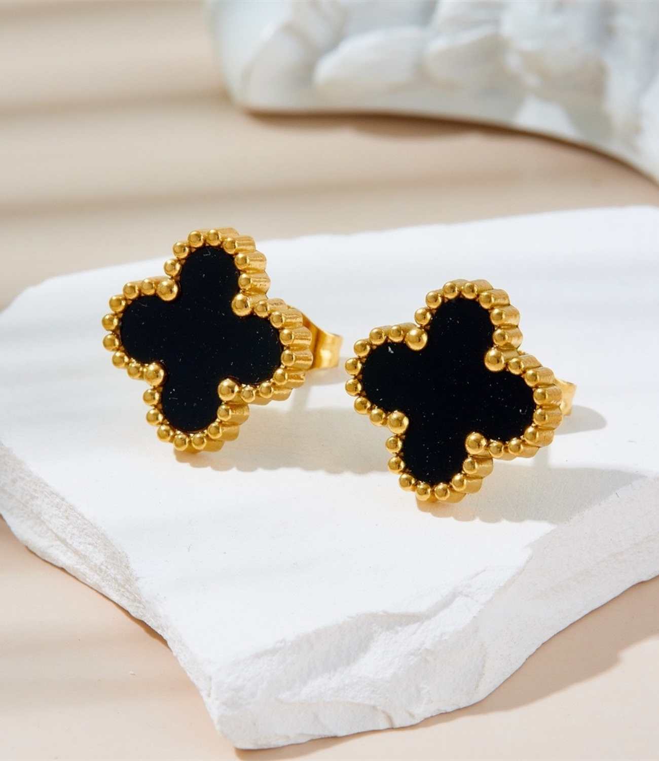 Lucky Leaf Studs Black